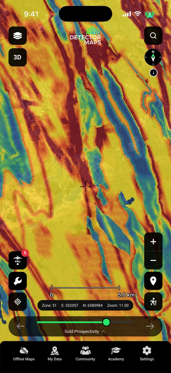 Gold Prospectivity heat layer over satellite, goldfields south-east of Kalgoorlie