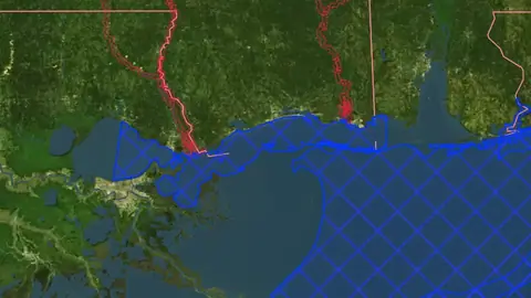 Critical Habitat Areas in Alabama, drawn over satellite imagery