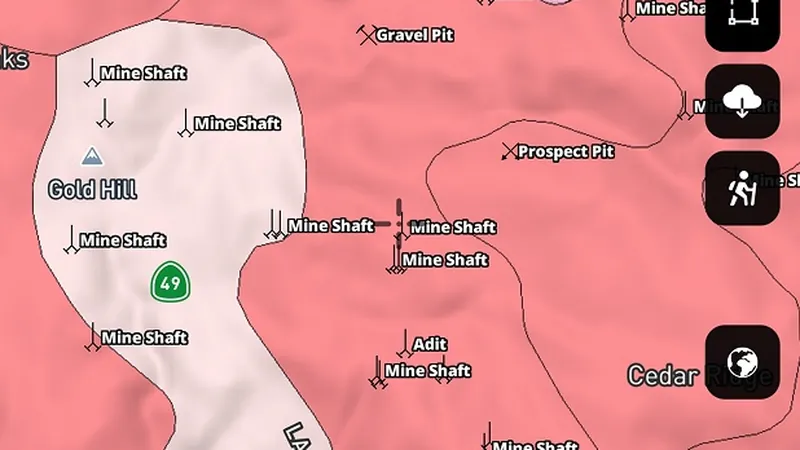 Historic Topographic Mine Symbols in the Detector Maps app, Alabama