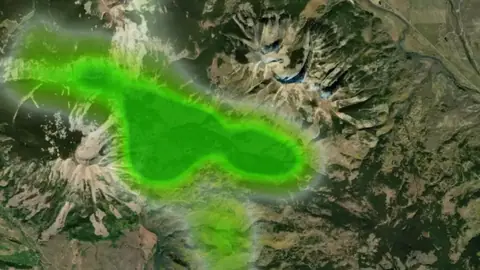 Historic Mill Claim Heatmap in Arizona, drawn over satellite imagery
