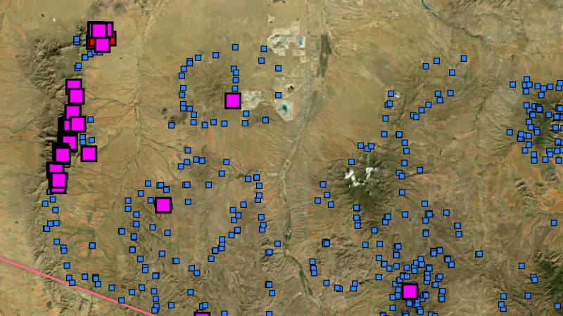 Stream Concentrate Geochemistry in Arizona, drawn over satellite imagery
