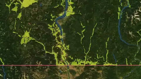 Agricultural Land Reserve in British Columbia, drawn over satellite imagery