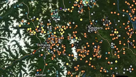 MINFILE - All Mineral Occurrences in the Detector Maps app, British Columbia