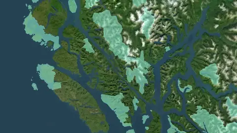 Conservancy Areas in British Columbia, drawn over satellite imagery