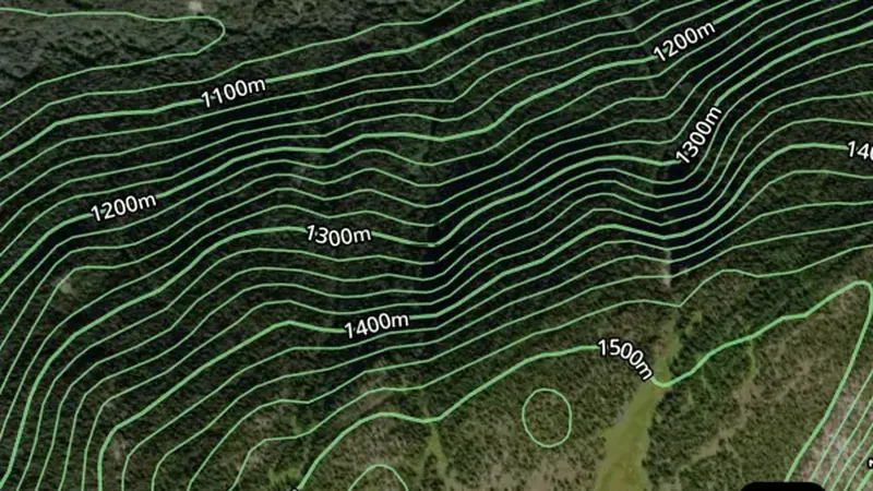 Contours in the Detector Maps app, British Columbia