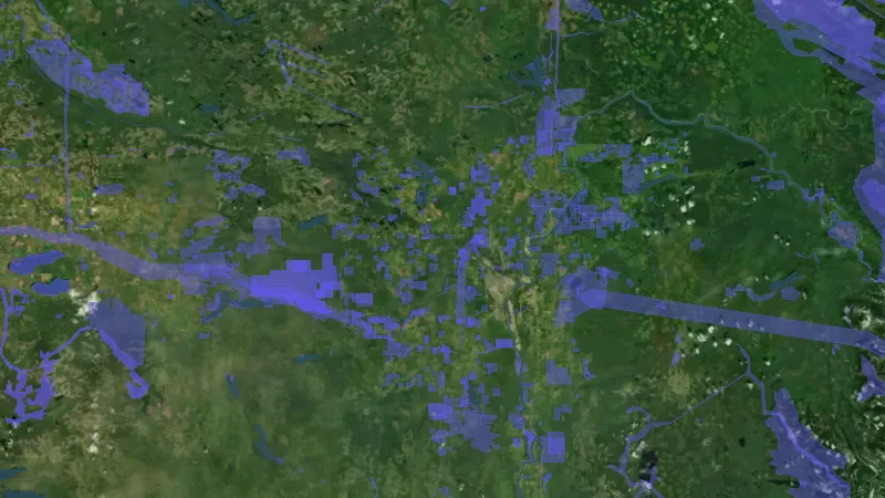 Crown Land Tenures in British Columbia, drawn over satellite imagery