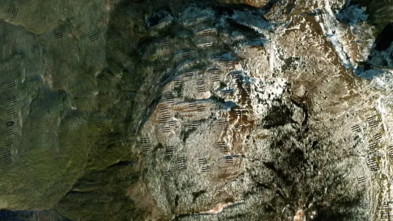Ice Flow Indicators in British Columbia, drawn over satellite imagery