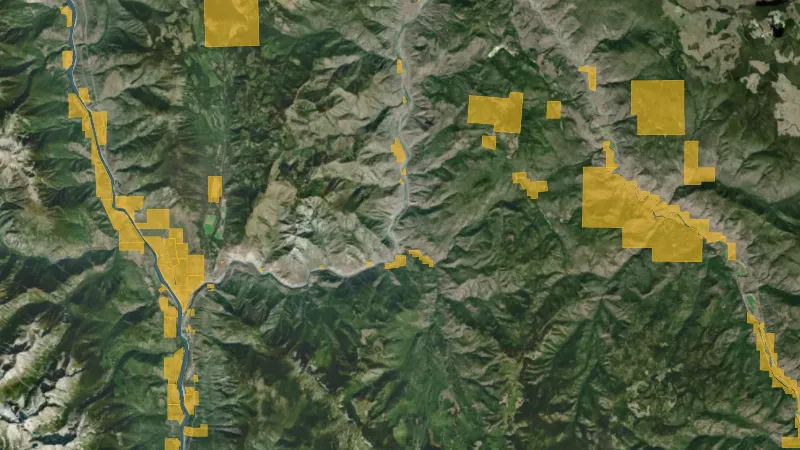 Indian Reserves in British Columbia, drawn over satellite imagery