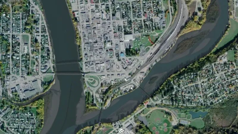 Recreational Panning Reserves in British Columbia, drawn over satellite imagery