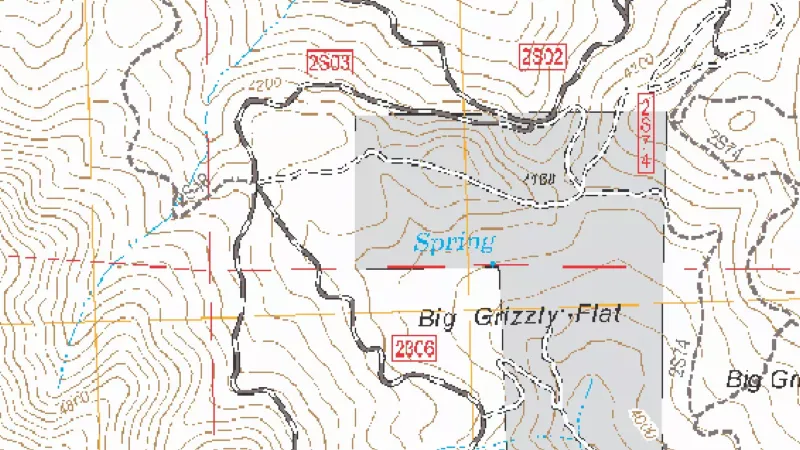 California Forest Service in California, drawn over satellite imagery
