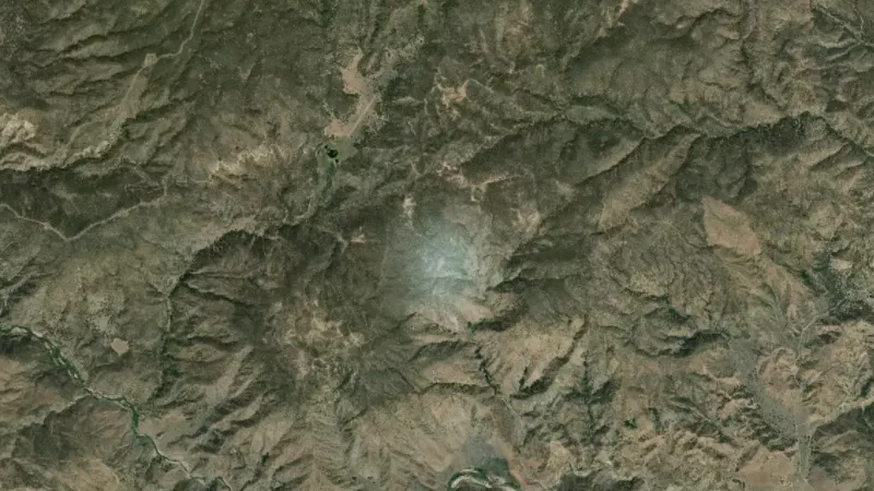 Historic Tunnel Claim Heatmap in California, drawn over satellite imagery