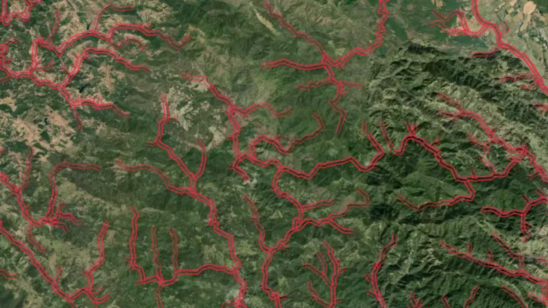 Critical Habitat Areas in California, drawn over satellite imagery