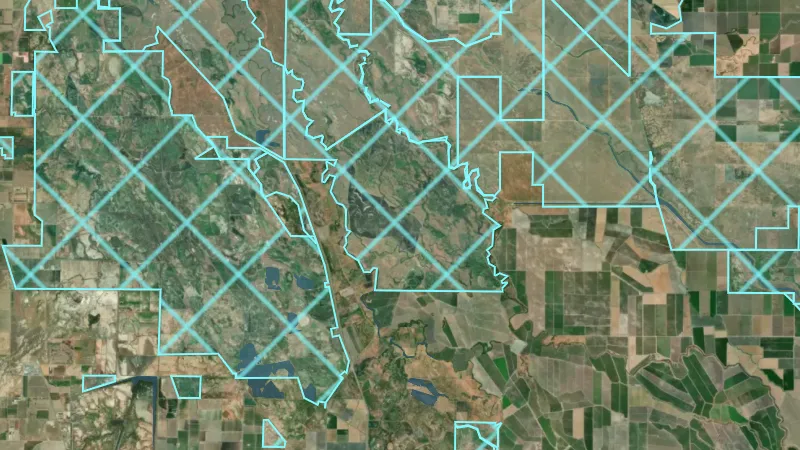 Fish & Wildlife Areas in California, drawn over satellite imagery