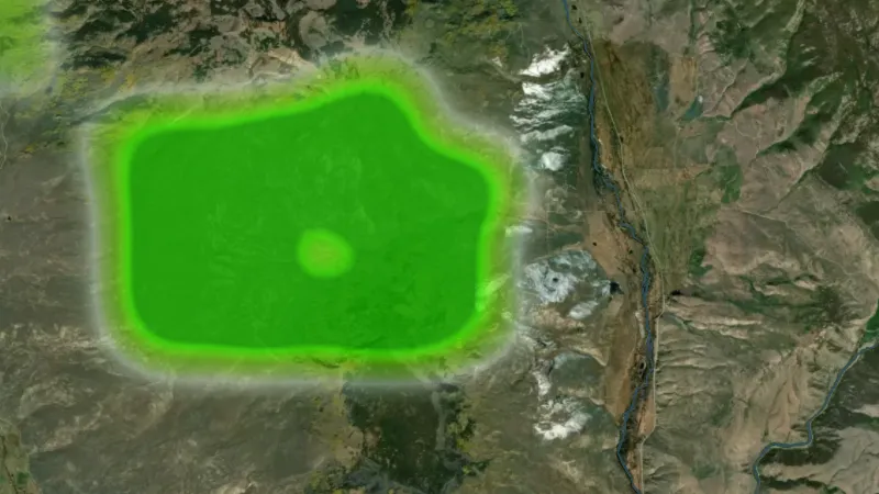 Historic Mill Claim Heatmap in Colorado, drawn over satellite imagery