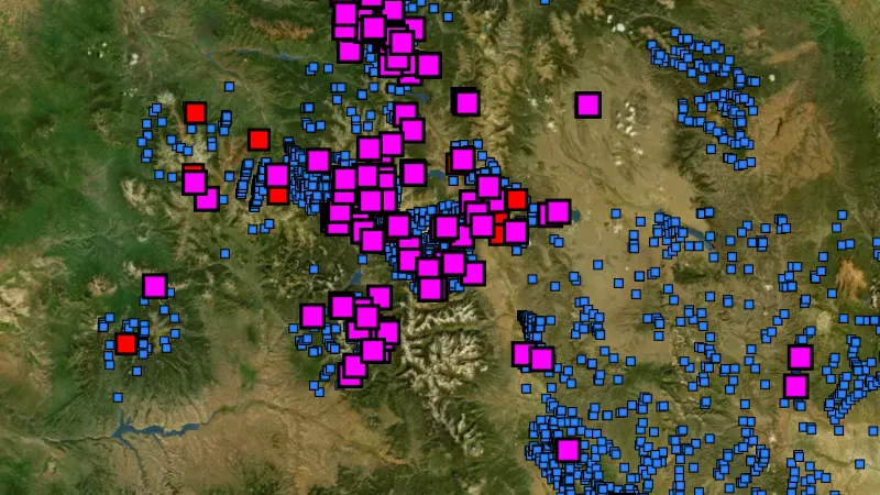 Stream Concentrate Geochemistry in Colorado, drawn over satellite imagery