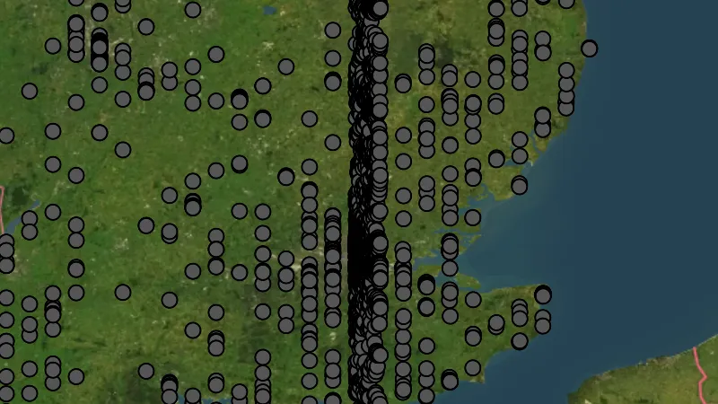 Transport in England, drawn over satellite imagery
