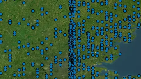 Water in England, drawn over satellite imagery