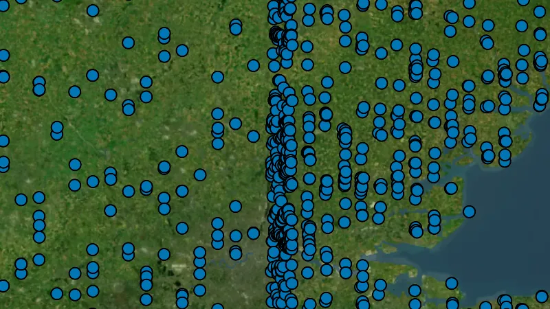Water in England, drawn over satellite imagery