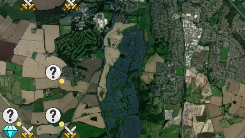 Other Finds in England, drawn over satellite imagery