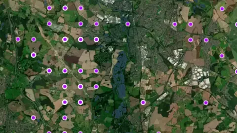Roman Finds in England, drawn over satellite imagery