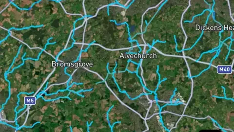 Watercourses in the Detector Maps app, England