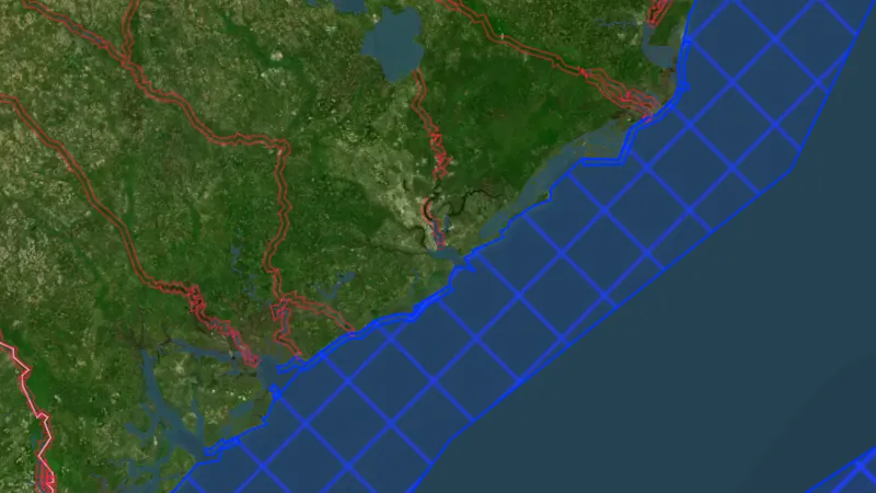 Critical Habitat Areas in Georgia, drawn over satellite imagery