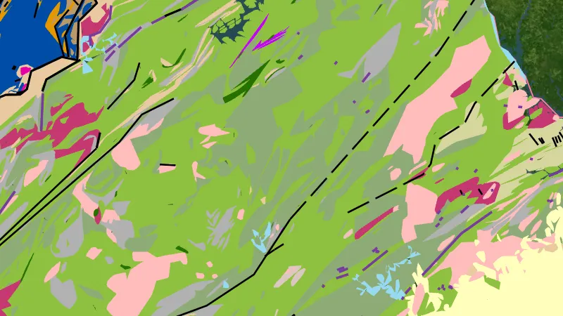 Detailed State Geology in Georgia, drawn over satellite imagery