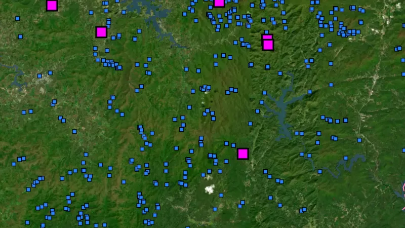 Stream Concentrate Geochemistry in Georgia, drawn over satellite imagery
