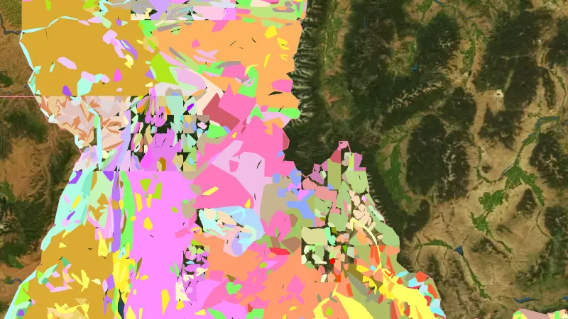 Detailed State Geology in Idaho, drawn over satellite imagery