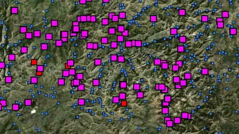 Stream Concentrate Geochemistry in Idaho, drawn over satellite imagery
