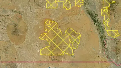 National Monument Areas in Idaho, drawn over satellite imagery