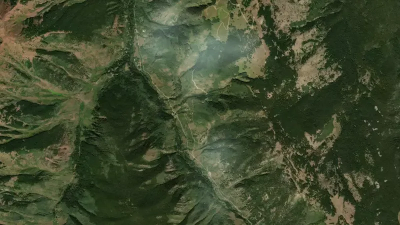 Historic Tunnel Claim Heatmap in Montana, drawn over satellite imagery
