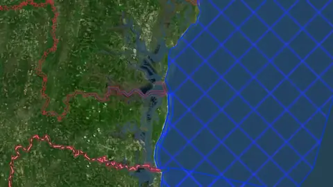 Critical Habitat Areas in North Carolina, drawn over satellite imagery