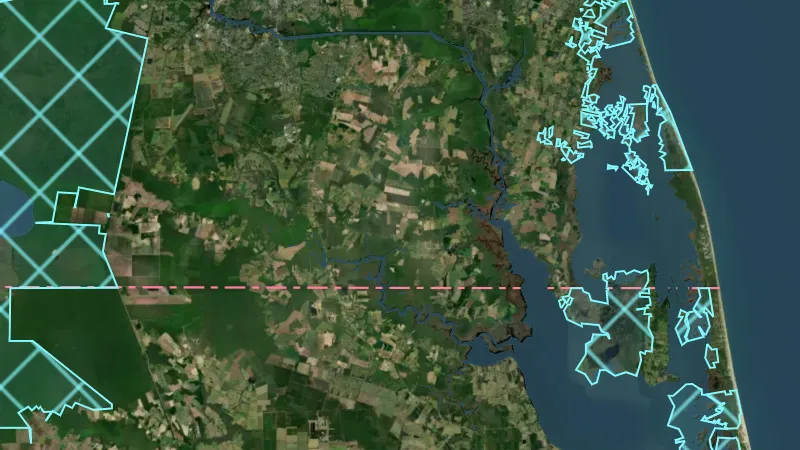 Fish & Wildlife Areas in North Carolina, drawn over satellite imagery