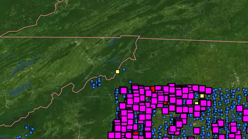 Stream Concentrate Geochemistry in North Carolina, drawn over satellite imagery