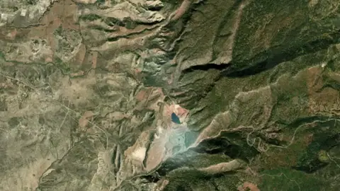 Historic Tunnel Claim Heatmap in New Mexico, drawn over satellite imagery