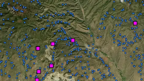 Stream Concentrate Geochemistry in New Mexico, drawn over satellite imagery