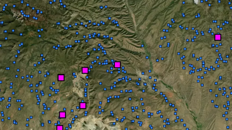 Stream Concentrate Geochemistry in New Mexico, drawn over satellite imagery