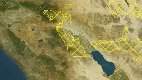 National Monument Areas in New Mexico, drawn over satellite imagery