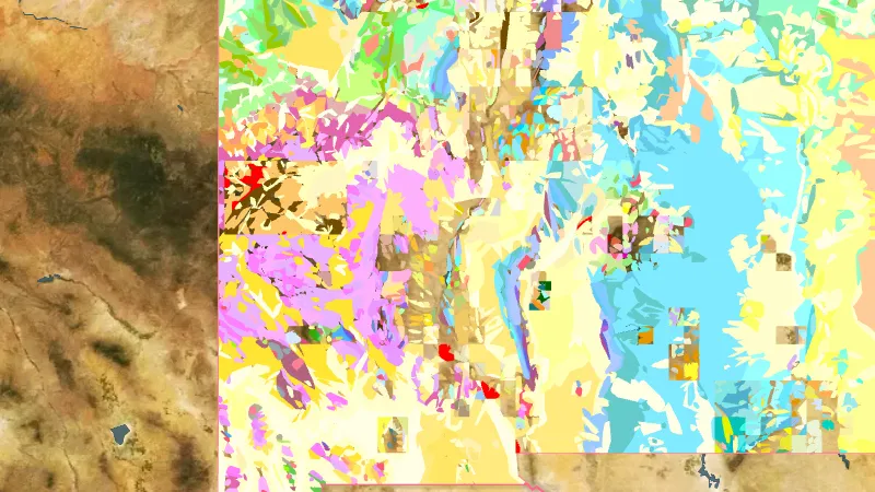 Detailed State Geology in New Mexico, drawn over satellite imagery