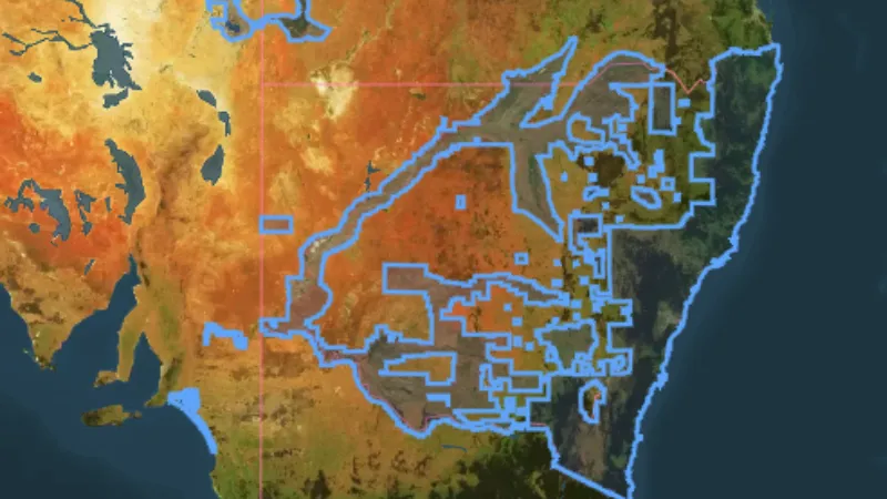 Coverage Areas in New South Wales, drawn over satellite imagery