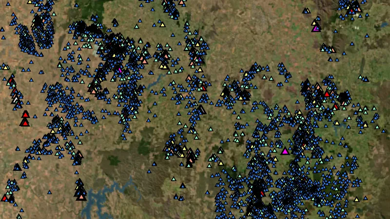 Rock Chips in New South Wales, drawn over satellite imagery