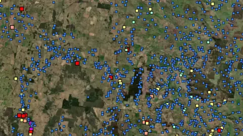 Stream Sediments in New South Wales, drawn over satellite imagery