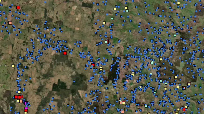 Stream Sediments in New South Wales, drawn over satellite imagery