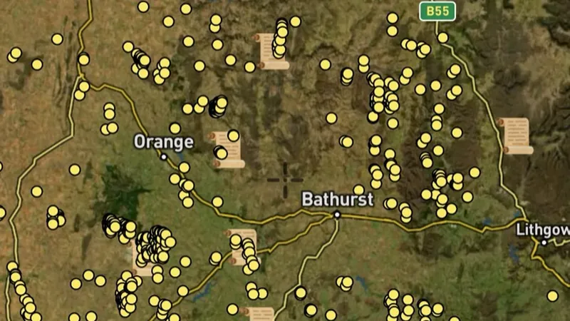 Historic Nuggets in the Detector Maps app, New South Wales