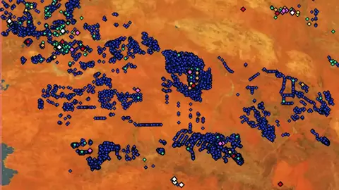 Max Downhole Gold in Northern Territory, drawn over satellite imagery
