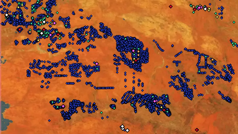 Max Downhole Gold in Northern Territory, drawn over satellite imagery