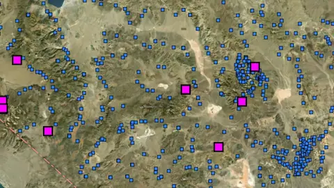 Stream Concentrate Geochemistry in Nevada, drawn over satellite imagery