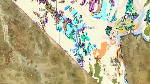 Nevada 1:250,000 Geology in Nevada, drawn over satellite imagery