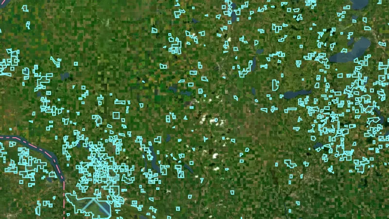 Fish & Wildlife Areas in Oregon, drawn over satellite imagery